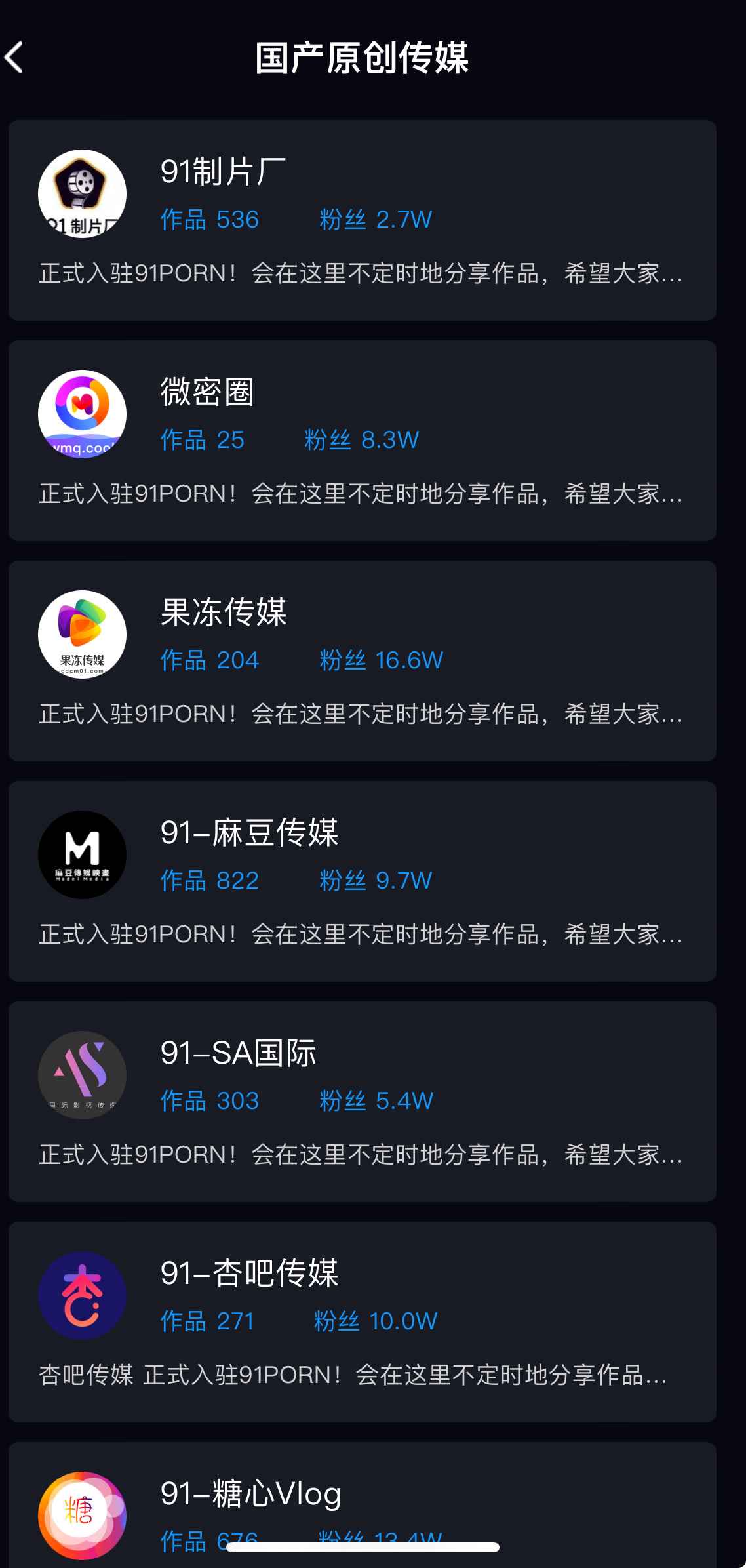 91PORN传媒列表